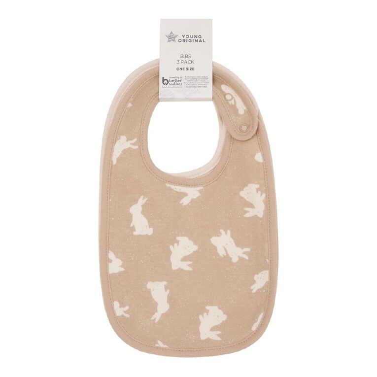Young Original Babies' Dome Bibs 3 Pack, Brown Light, hi-res