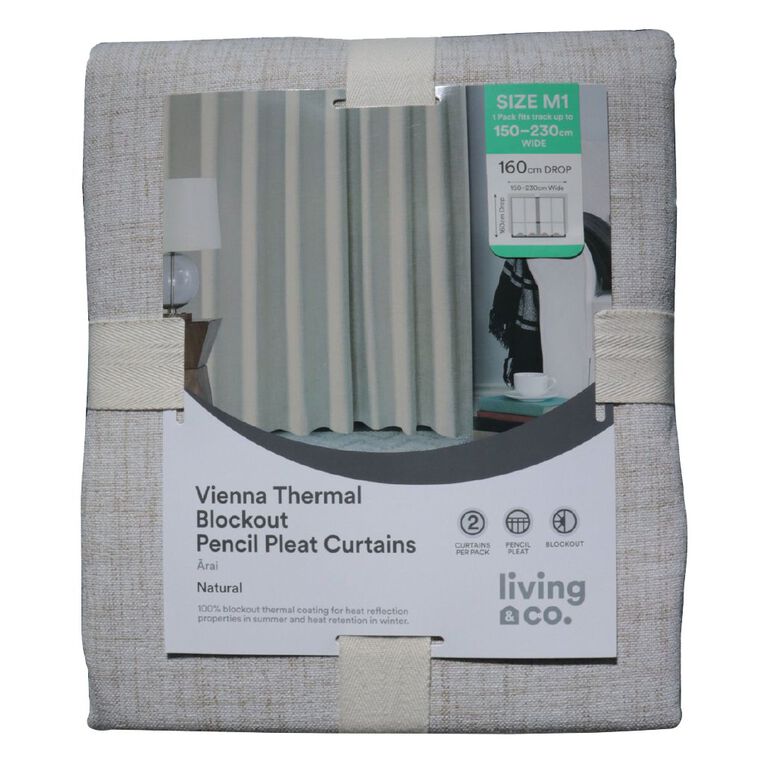Living & Co Vienna Curtains Natural 150-230cm Wide/205cm Drop, Natural, hi-res