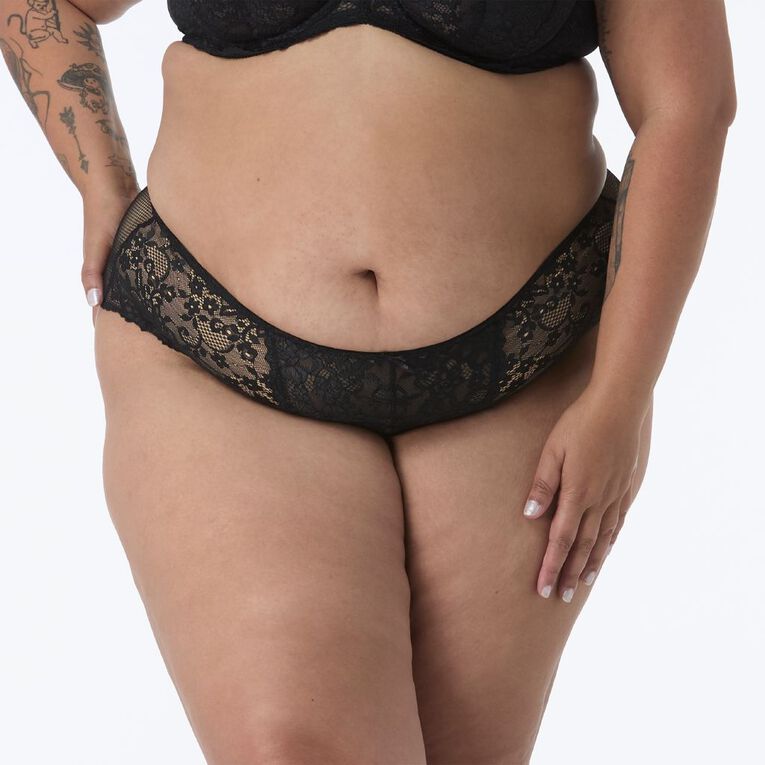 H&H Women's Molly Midi Lace Briefs, Black, hi-res