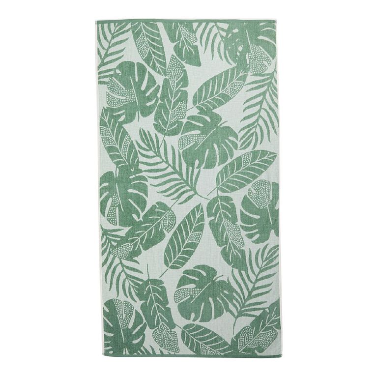 Living & Co Jacquard Beach Towel Plants Green 86cm x 160cm, , hi-res