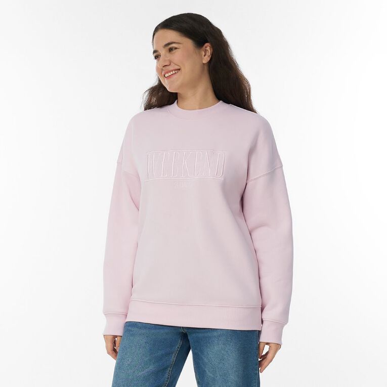 H&H Women's Long Sleeve Graphic Fleece Crew, Pink Light, hi-res