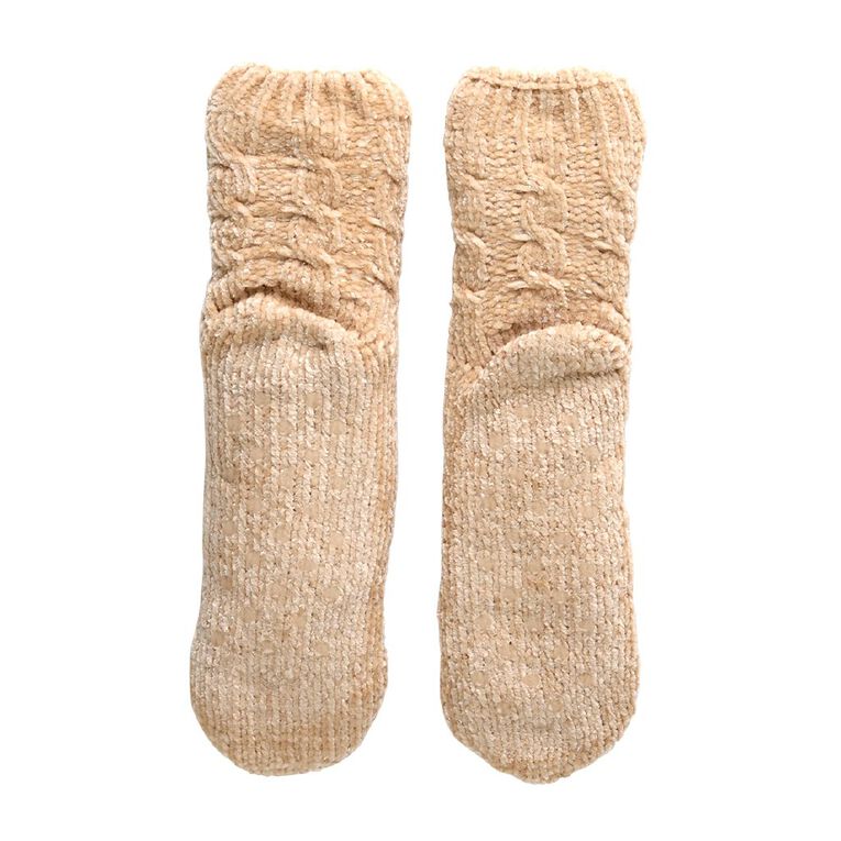 Sock Crew Women's Cable Sherpa Sock 1 Pack, Beige, hi-res