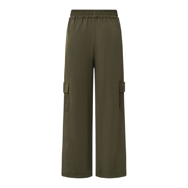H&H Women's Twill Wide Leg Relaxed Cargo Pants, Green Dark, hi-res