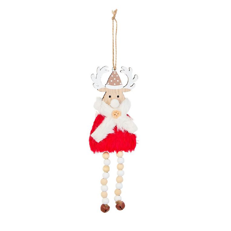 Wonderland Wooden Reindeer Dangle Christmas Tree Decoration Assorted, , hi-res