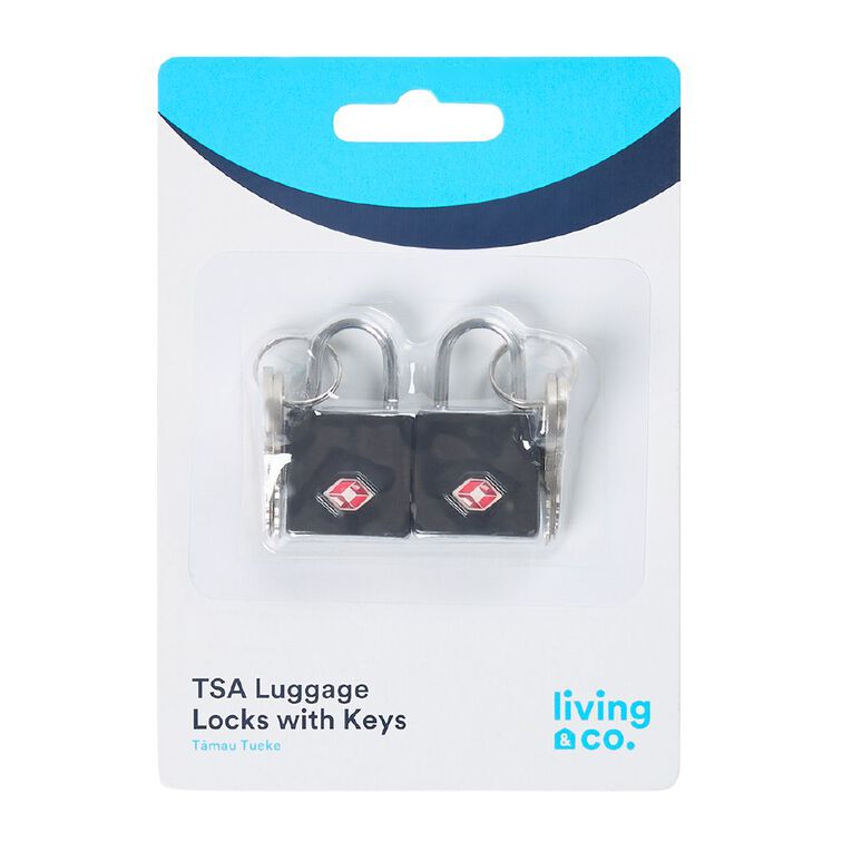 Living & Co TSA Luggage Lock with Key 2 Pack Black, , hi-res