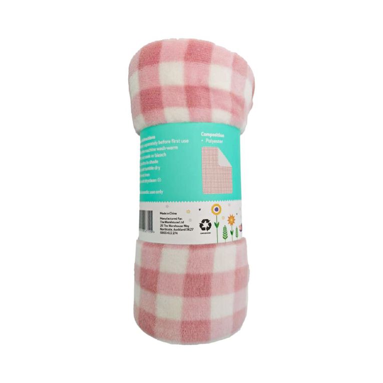 Babywise Coral Fleece Blanket 100cm x 75cm Gingham, , hi-res