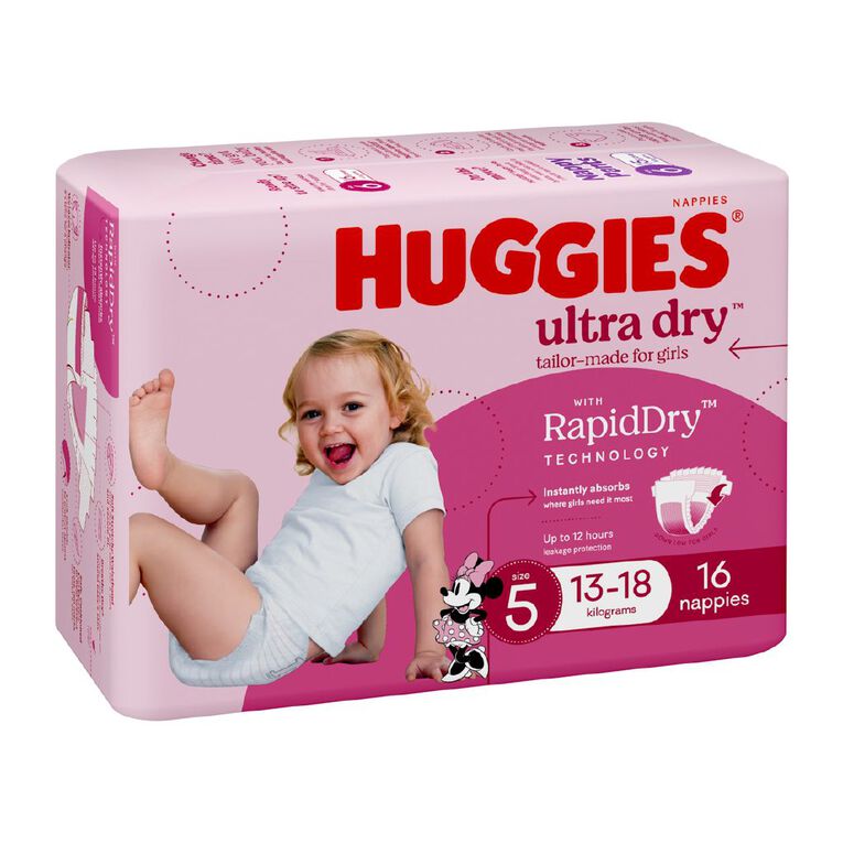 Huggies Girls' Convenience Nappy Walker Size 5 13-18kg 16 Pack, , hi-res