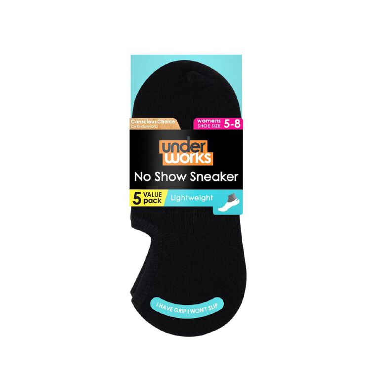 Underworks Women's No Show Sneaker Socks 5 Pack Black The Warehouse