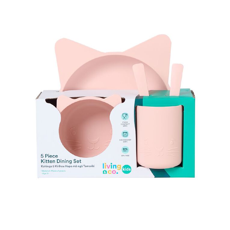 Living & Co Kids Kitten Ears 5 Piece Dinner Set Pink, , hi-res