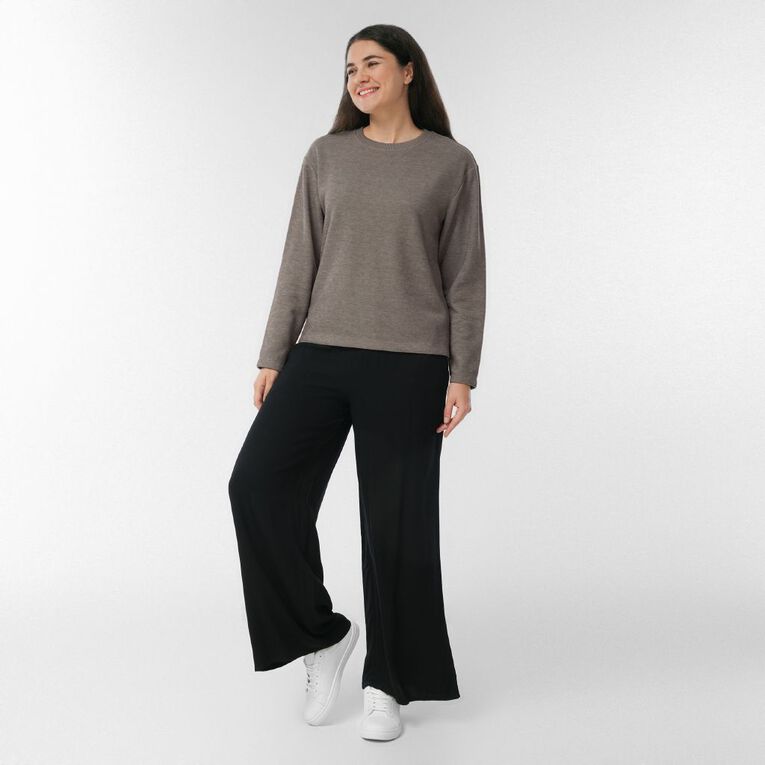 H&H Women's Long Sleeve Brushed Crew Neck Top, Grey Mid, hi-res