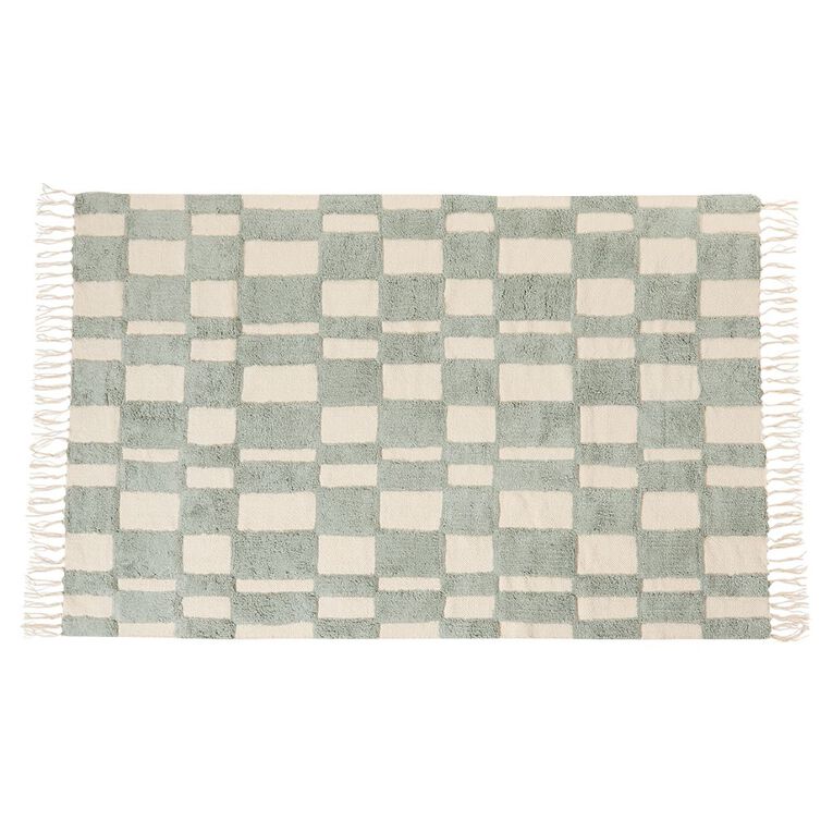 Living & Co Cotton Tufted Rug Natural Check Sage 120cm x 180cm, , hi-res