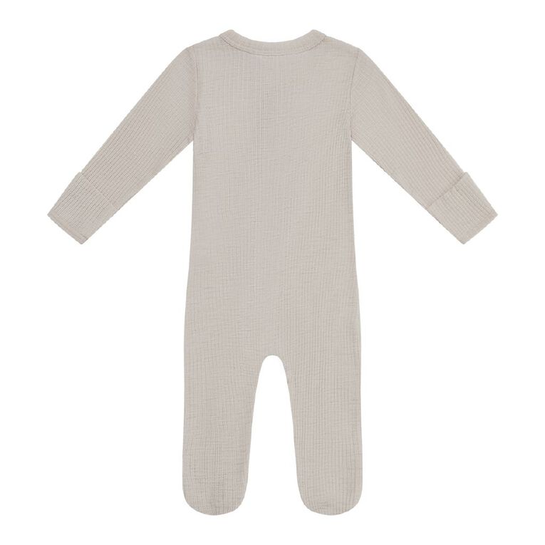 Young Original Babies' Merino Rib Zip Sleepsuit, Brown Light, hi-res