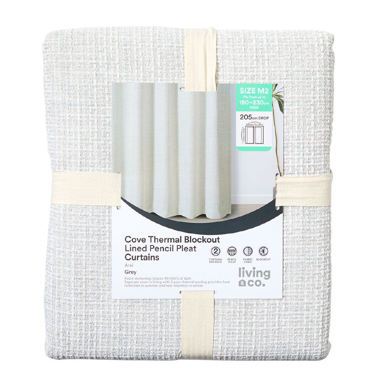Living & Co Cove Curtains Grey 150-230cm Wide/205cm Drop, , hi-res
