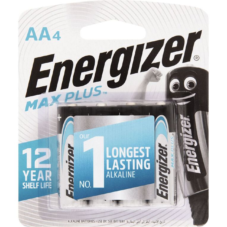 Energizer Max Plus Alkaline Batteries AA 4 Pack
