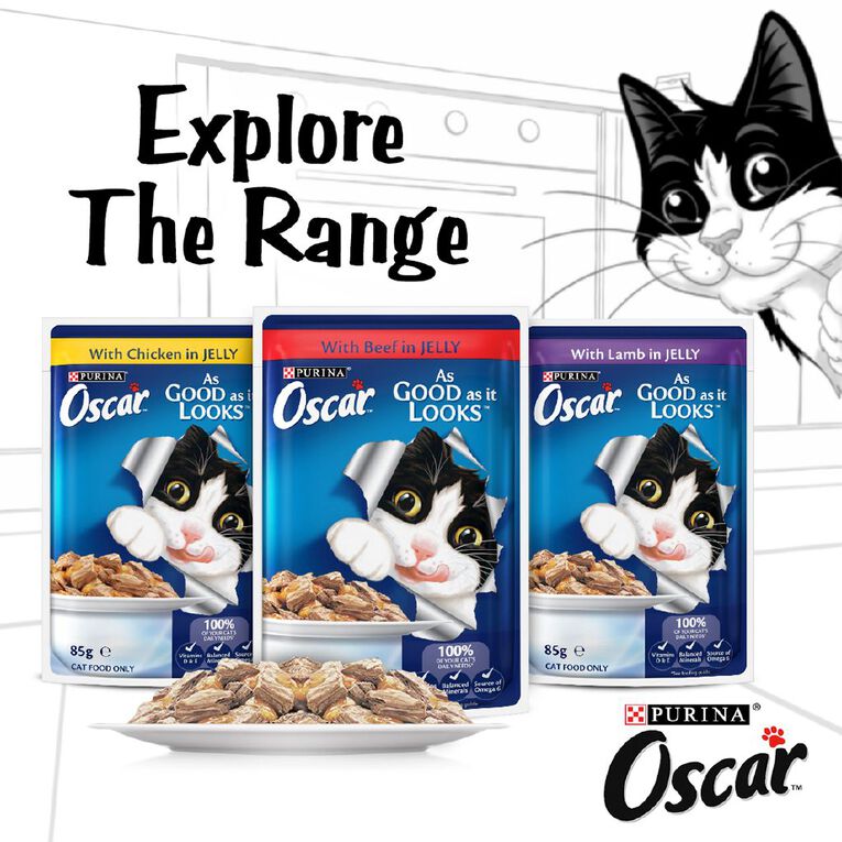 Oscar Adult Favourites Selection Jelly Wet Cat Food Pouch 12 x 85g, , hi-res