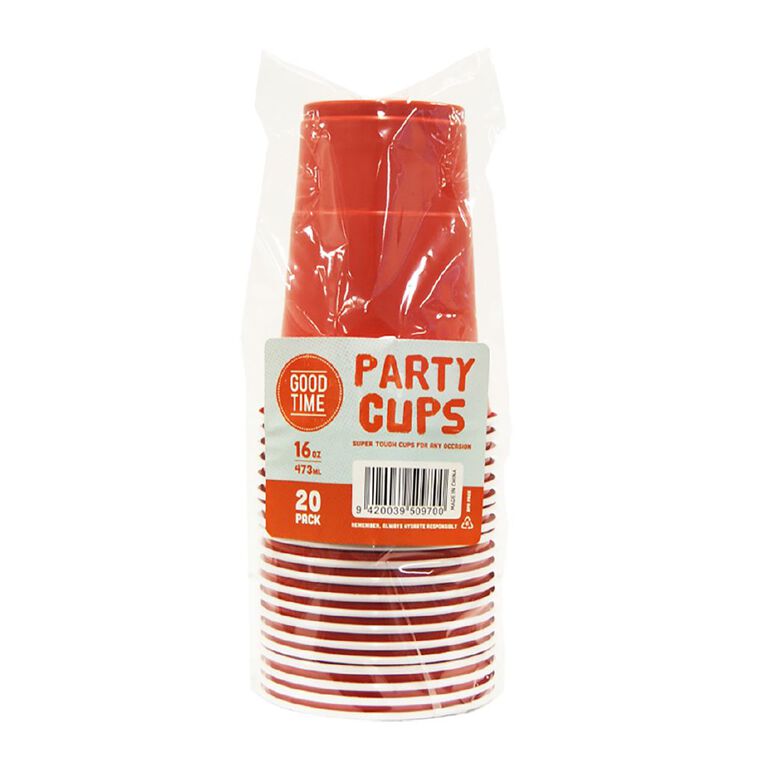 Hoorah Plastic Party Cup 473ml Red 20 Pack, , hi-res