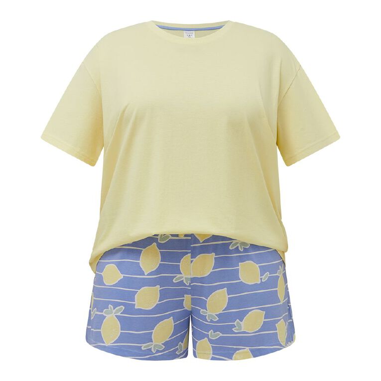 H&H Women's Plus Boxy Tee Pyjama Set, Yellow Light, hi-res