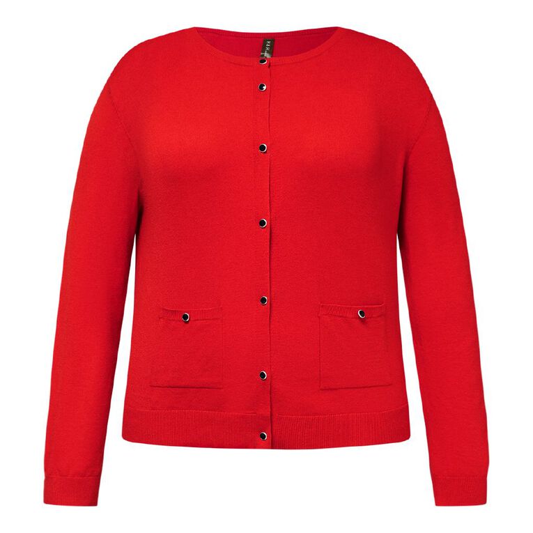 H&H Curve Women's Cardi With Pockets, Red, hi-res