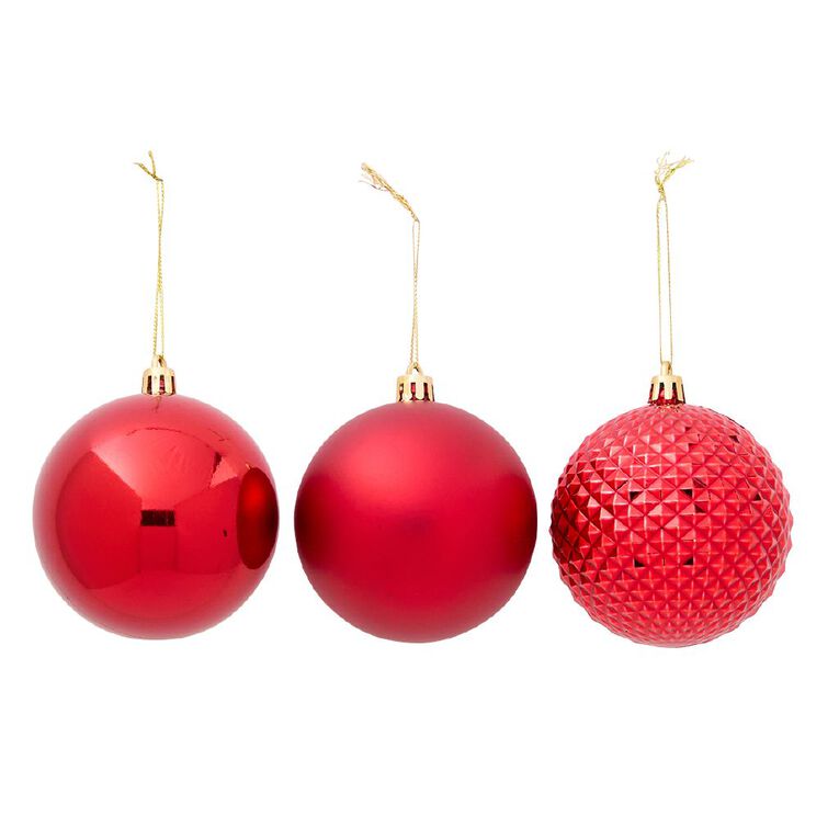 Wonderland Christmas Baubles 8cm Red 8 Pack, , hi-res