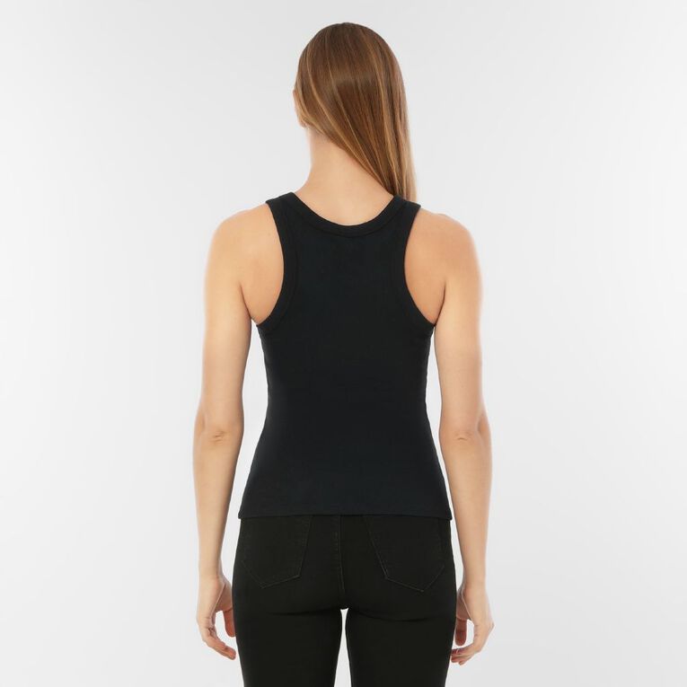H&H Women's Rib Racer Back Tank, Black, hi-res