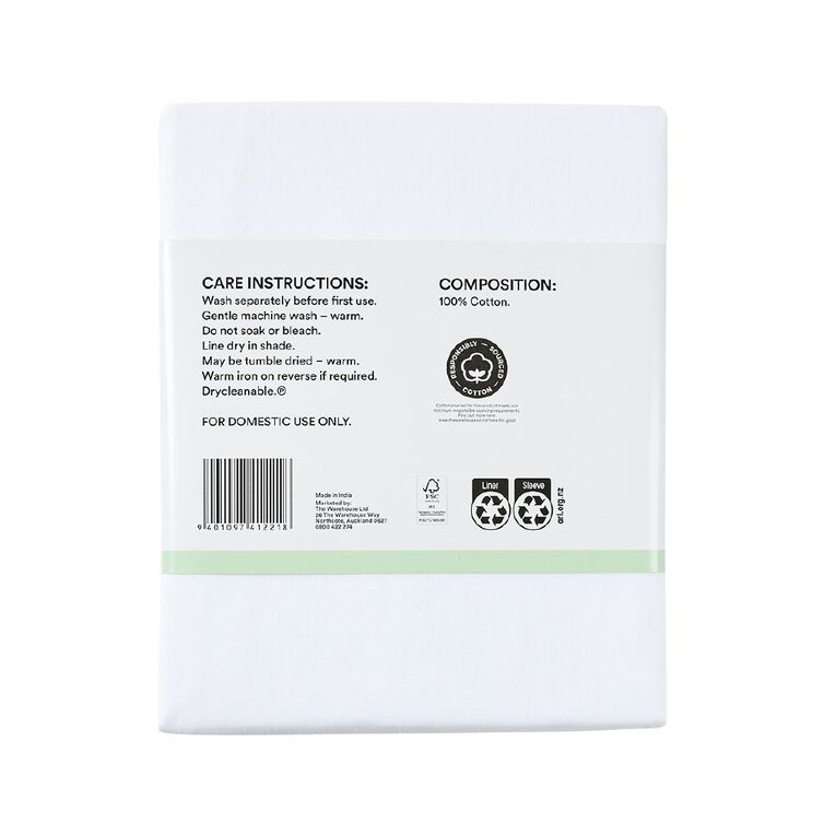 Living & Co 100% Washed Cotton Sheet Set White Double, White, hi-res