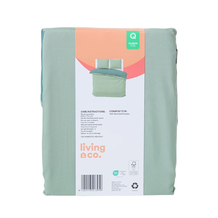 Living & Co Duvet Cover Set Microfibre Reversible Green Queen, , hi-res