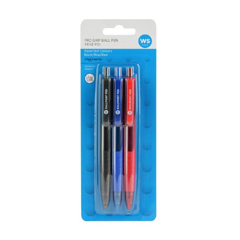WS WS Pro-Grip Ball Pens Assorted Colours 3 Pack, , hi-res