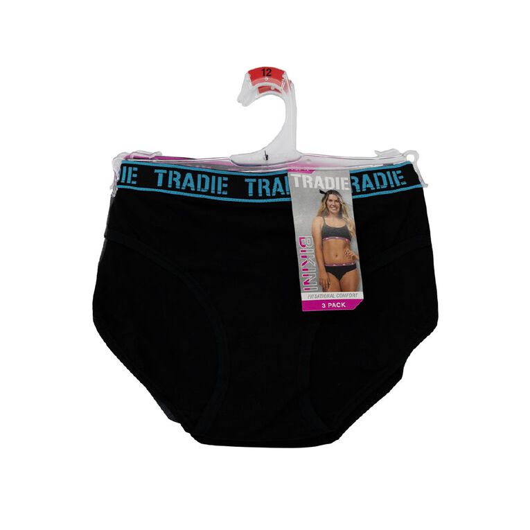 Tradie Women's Bikini Briefs 3 Pack, Black S26 RHYTHM, hi-res