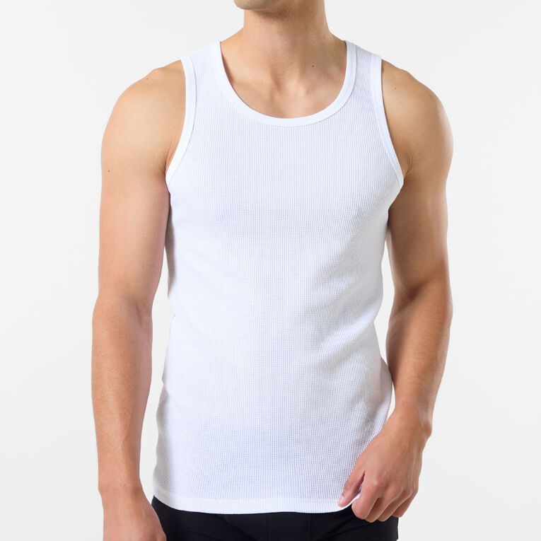 H&H Men's Waffle Singlet 2 Pack, Black/White, hi-res