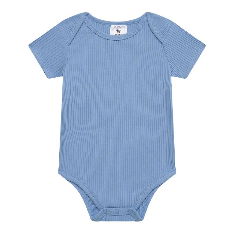 Young Original Babies' Short Sleeve Rib Bodysuit 3 Pack, Blue Light, hi-res