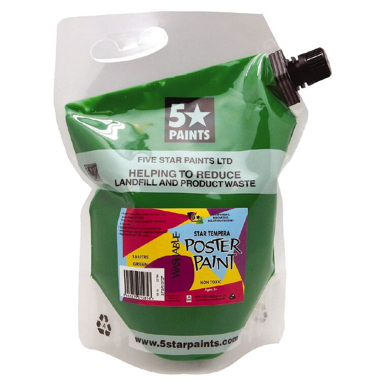 Fivestar Tempera Poster Paint Green 1.5 litre Pouch, , hi-res