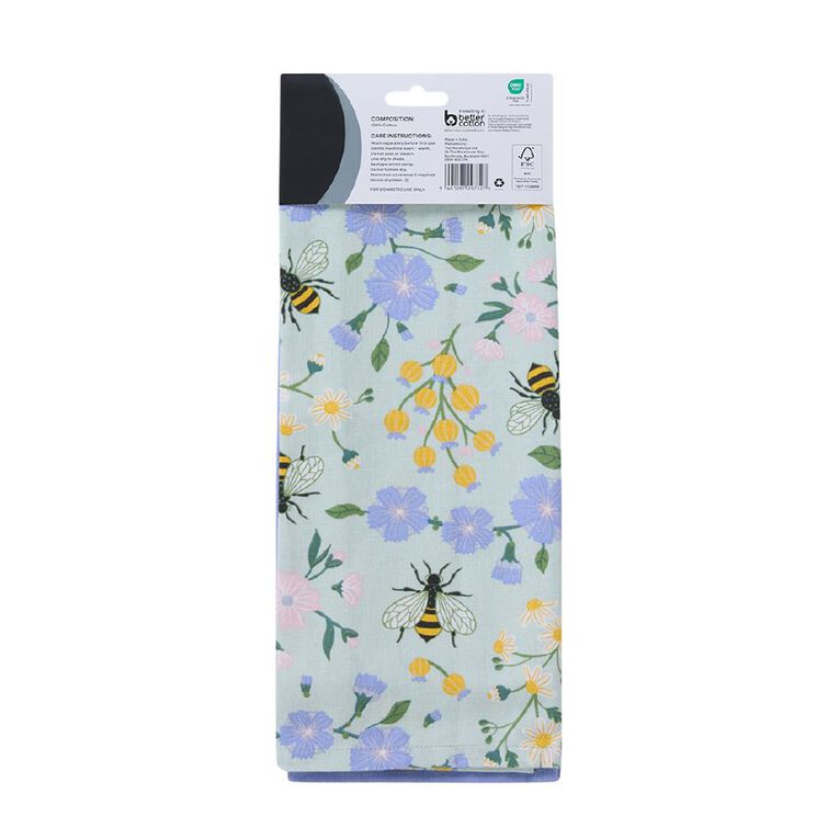 Living & Co Tea Towel Garden 2 Pack Blue 50cm x 70cm, , hi-res