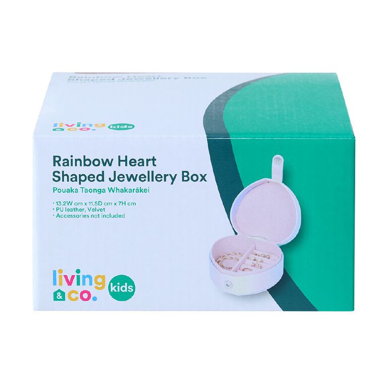 Living & Co Kids Rainbow Heart Shaped Jewellery Box, , hi-res
