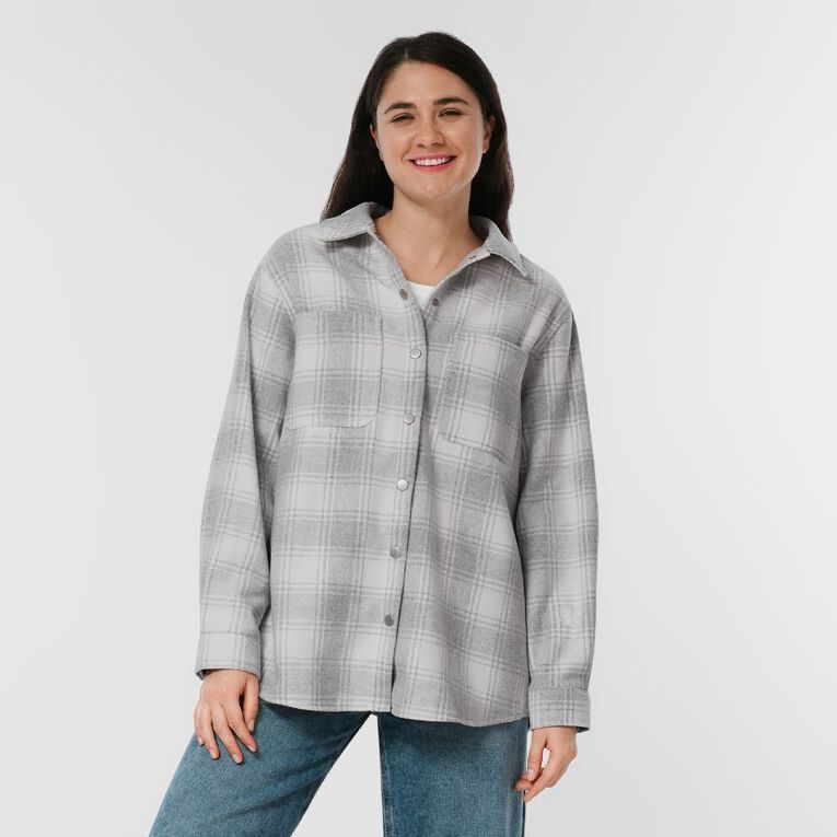 H&H Women's Brushed Felt Like Check Shacket, Grey Light, hi-res