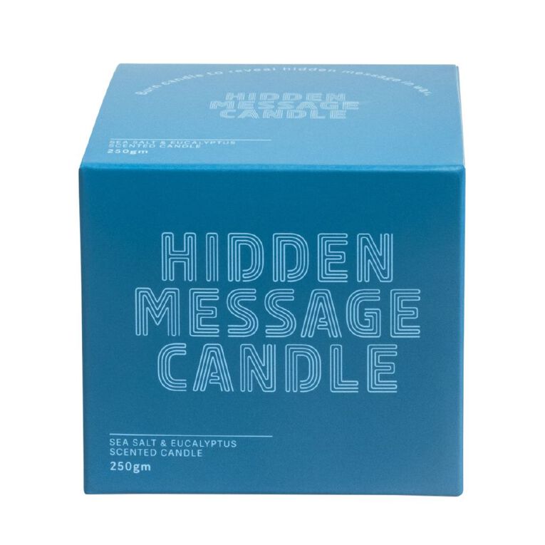 Living & Co Hidden Message Candle Sea Salt & Eucalyptus Blue Dark 250g, , hi-res