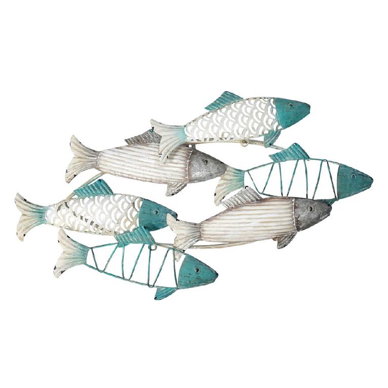 Kiwi Garden Metal School Of Fishwall Art 51cm, , hi-res