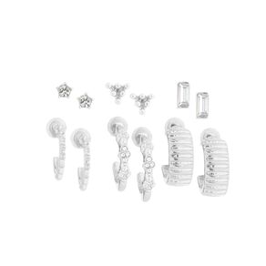 H&H Triangle Huggie Hoop Silver Earrings 6 Pairs