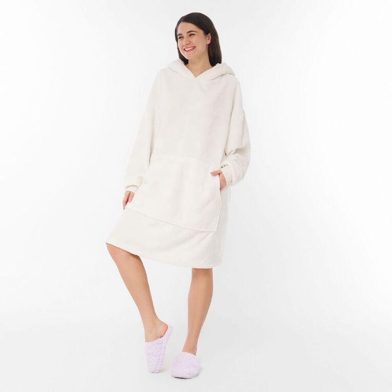 H&H Women's Coral Fleece Oversized Hoodie, White, hi-res