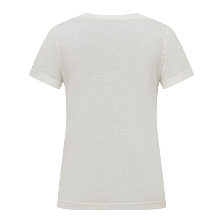 H&H Women's Short Sleeve Crew Neck Cotton Tee, Cream, hi-res