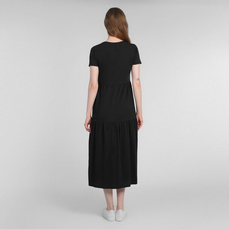 H&H Women's Cotton Slub Tier Midi Dress Black | The Warehouse