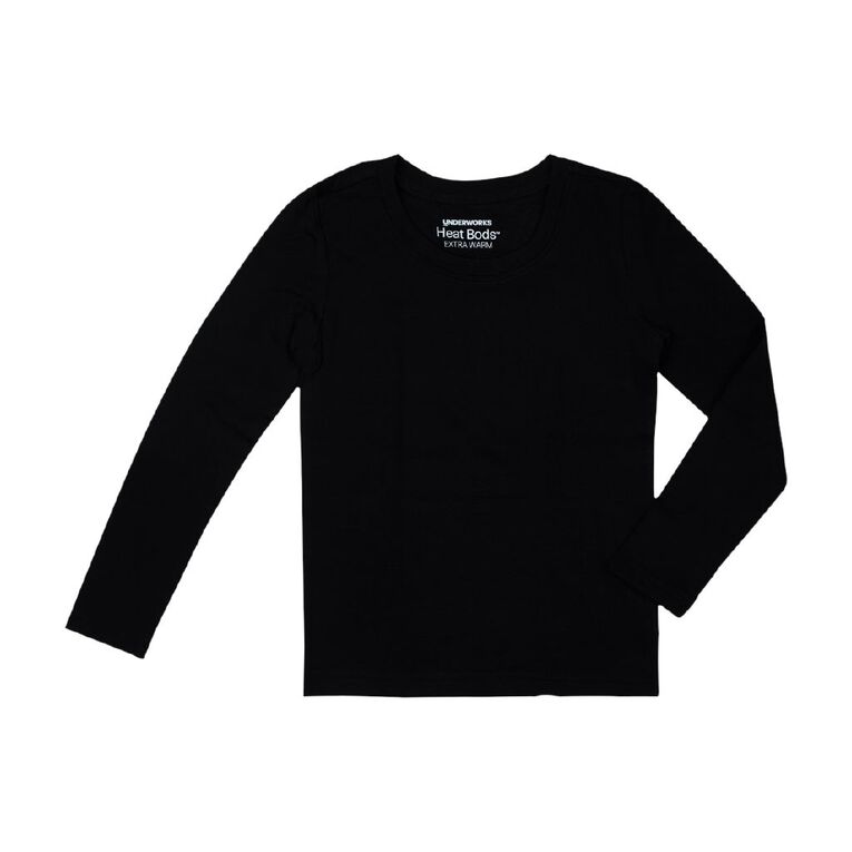 Underworks Kids' Heatbod Long Sleeve Top, Black, hi-res