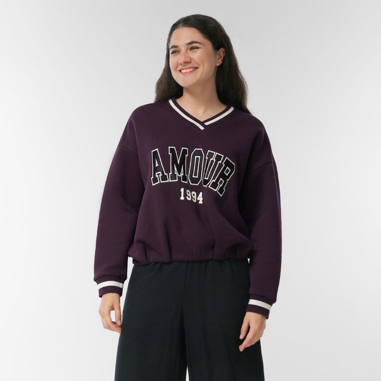 H&H Women's Long Sleeve Puffball Hem College, Purple Dark, hi-res