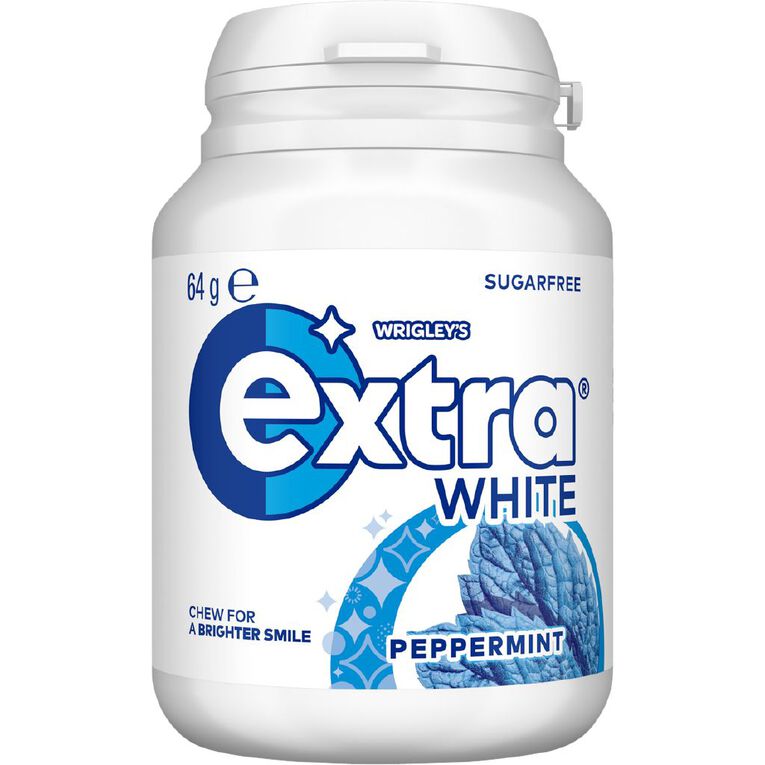 Extra White Peppermint Chewing Gum SF Bottle 46 Piece 64g, , hi-res