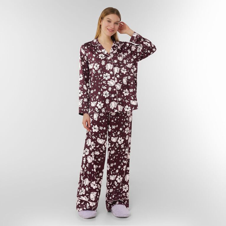 H&H Women's Satin Pyjama Set with Eye Mask, Red Mid, hi-res