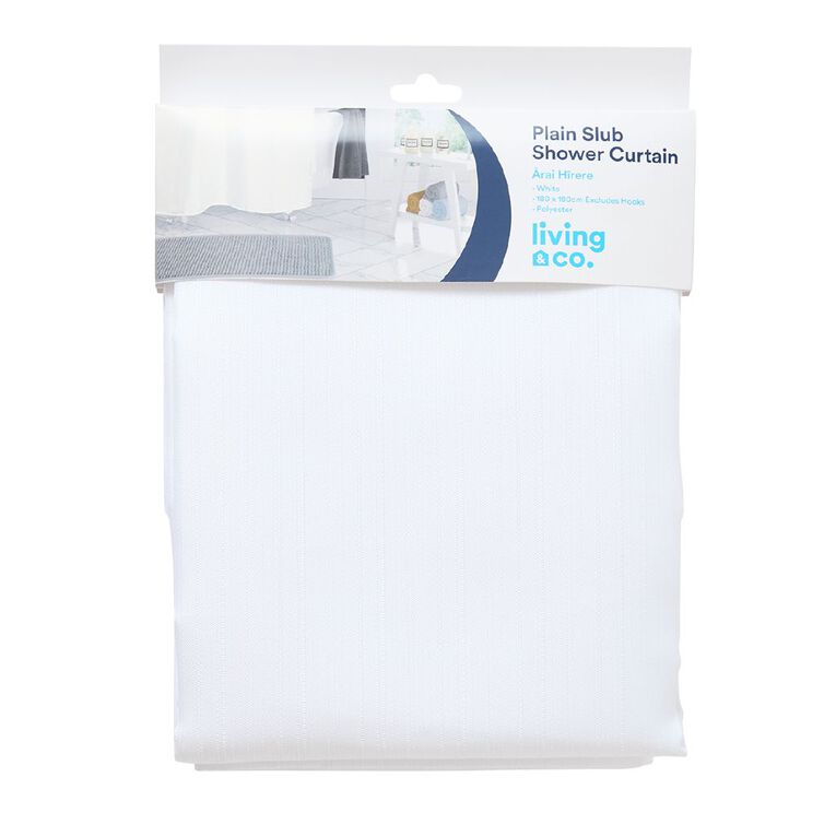 Living & Co Shower Curtain Plain Slub White 180cm x 180cm, , hi-res