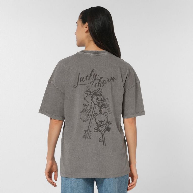 H&H Women's Short Sleeve Boyfriend Graphic Tee, Grey Mid, hi-res