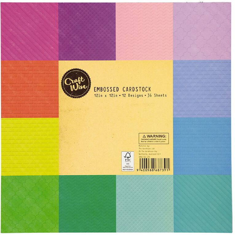 Uniti Value Cardstock Embossed 12in x 12in 36 Sheets Assorted Assorted