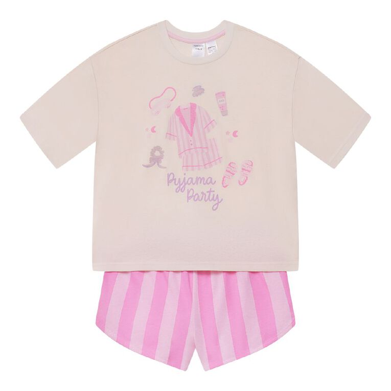 H&H Girls' Jersey Short Sleeve Pyjama Set, Pink Light, hi-res