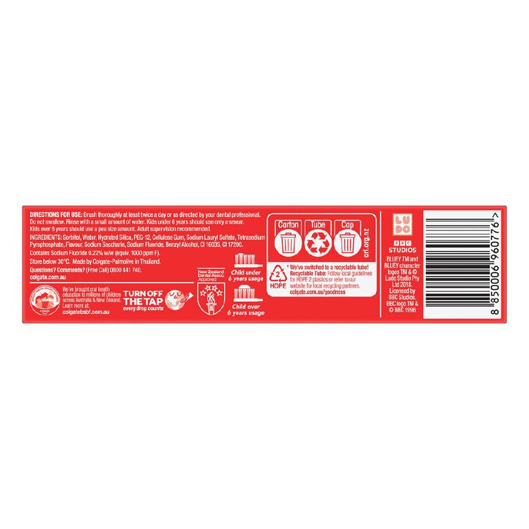 Colgate Kids' Junior Bluey Toothpaste Strawberry Gel 90g, , hi-res