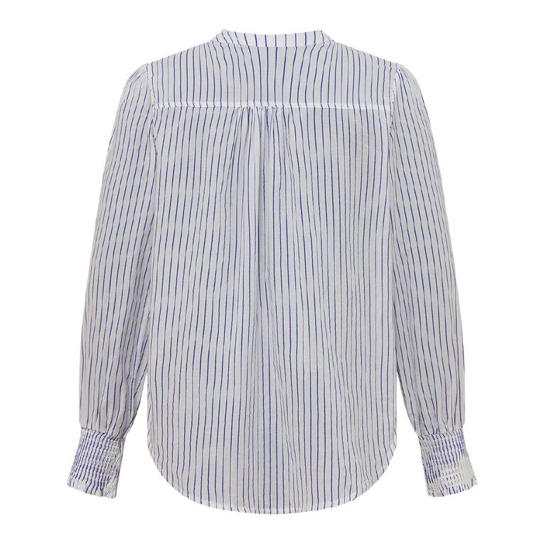 H&H Women's Long Sleeve Shirred Shoulder Top, Blue Mid, hi-res